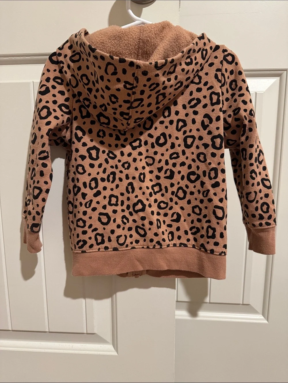 Old Navy Girls' Zip-Up Hooded Leopard Print Sweatshirt - Tan & Black